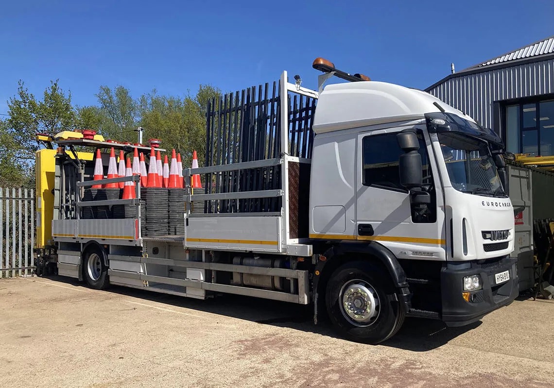 Impact Protection Vehicle loaded with cones and signs in the depot yard